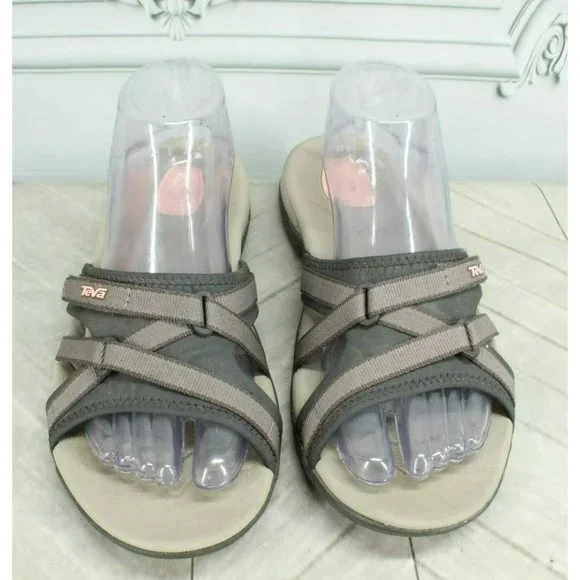 Teva Brown Nylon Slip On Hook & Loop Slide Casual Sandals Size 8 - Picture 5 of 9